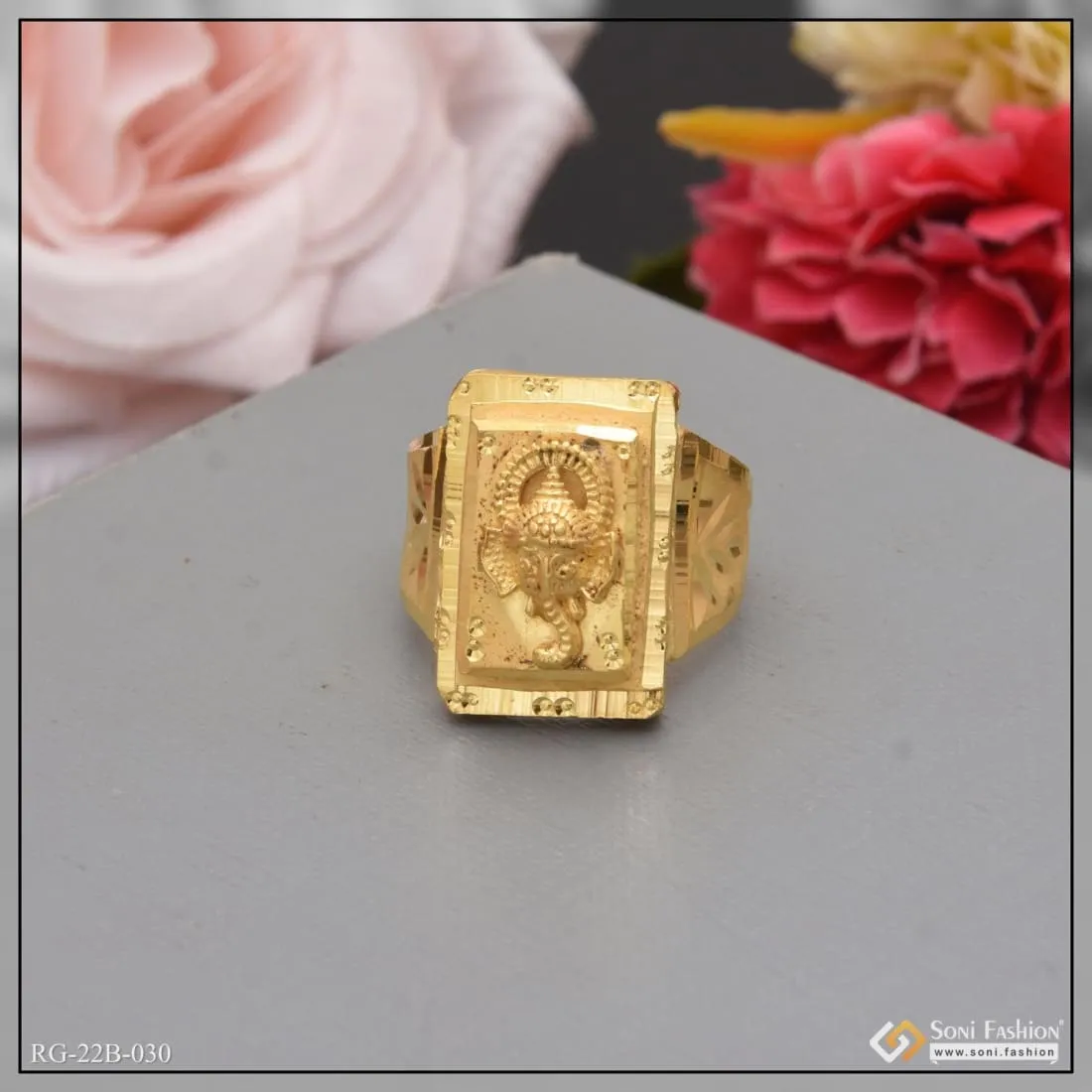 1 Gram Gold Forming Ganpati Best Quality Durable Design Ring for Men - Style B030