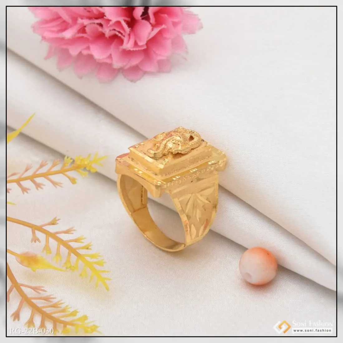 1 Gram Gold Forming Ganpati Best Quality Durable Design Ring for Men - Style B030