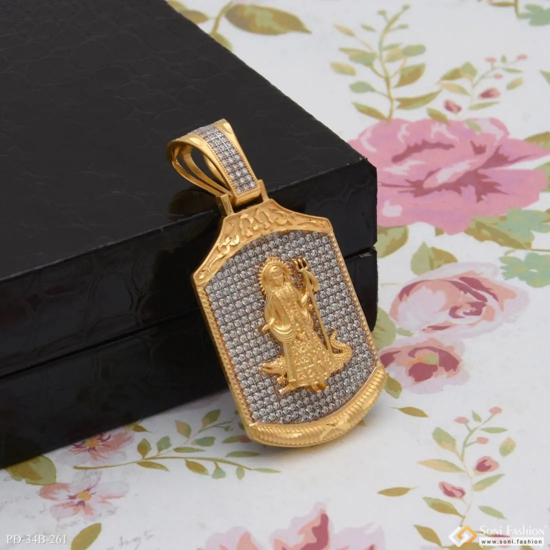 1 Gram Gold Forming Khodiya Maa With Diamond Glittering Design Pendant - Style B261