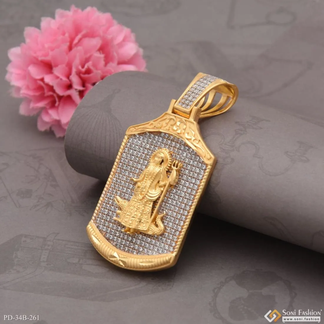 1 Gram Gold Forming Khodiya Maa With Diamond Glittering Design Pendant - Style B261