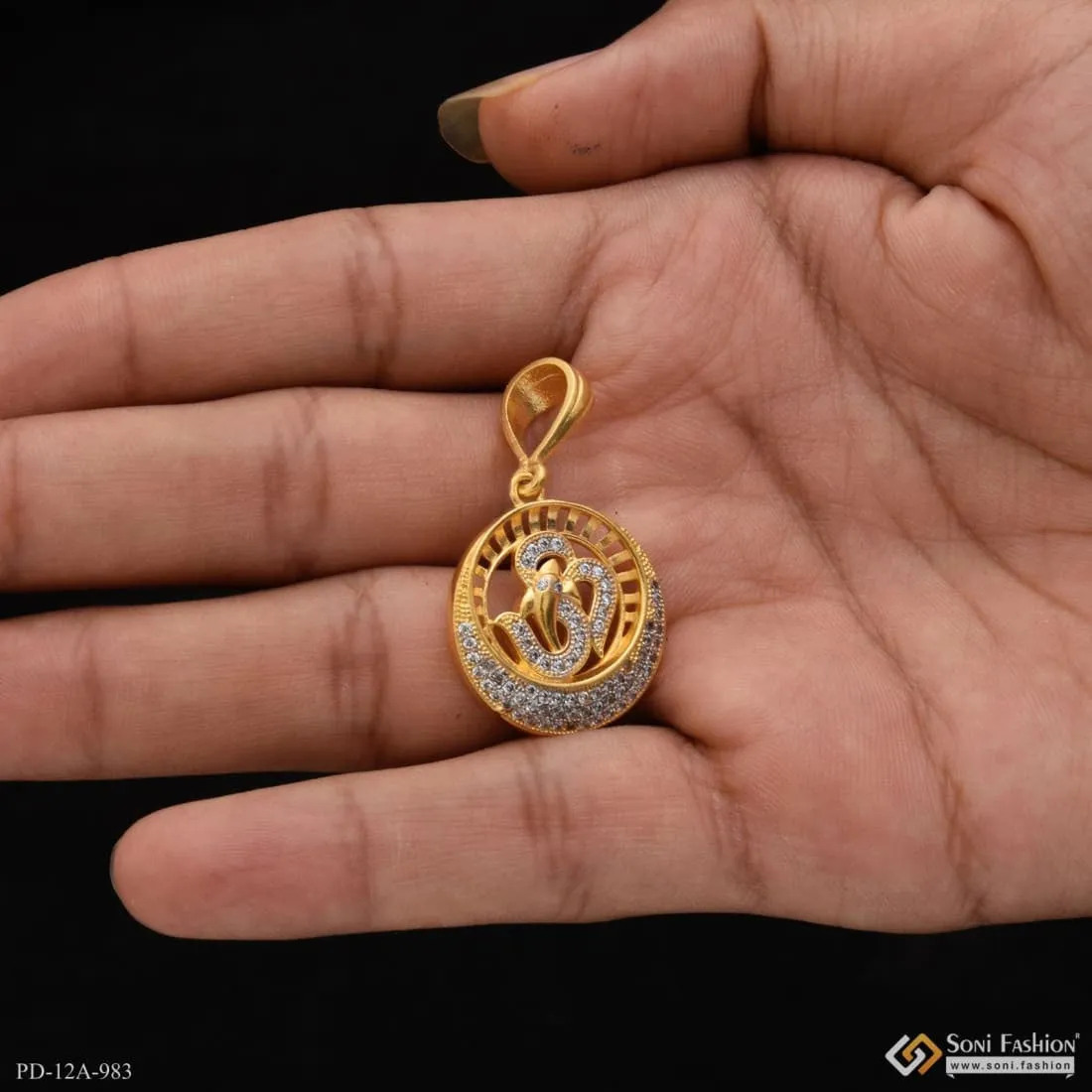 1 Gram Gold Forming Om With Diamond Glamorous Design Pendant For Men - Style A983