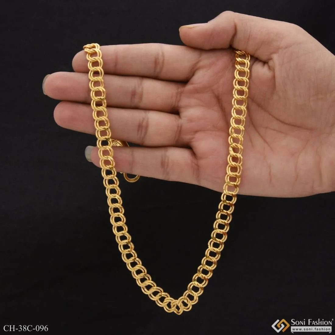 1 Gram Gold Forming Round Linked Finely Detailed Design Chain for Men - Style C096