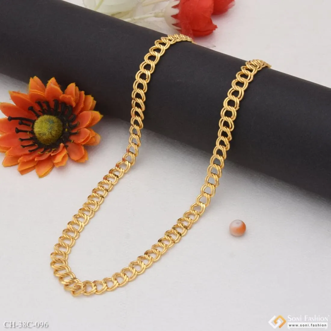 1 Gram Gold Forming Round Linked Finely Detailed Design Chain for Men - Style C096