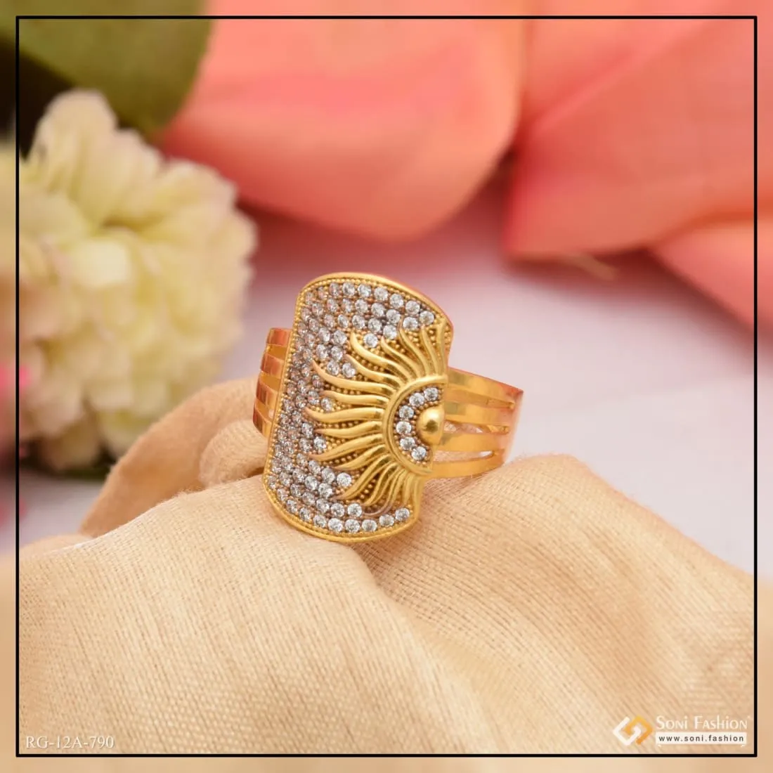 1 Gram Gold Forming Sun with Diamond Sophisticated Design Ring for Men - Style A790