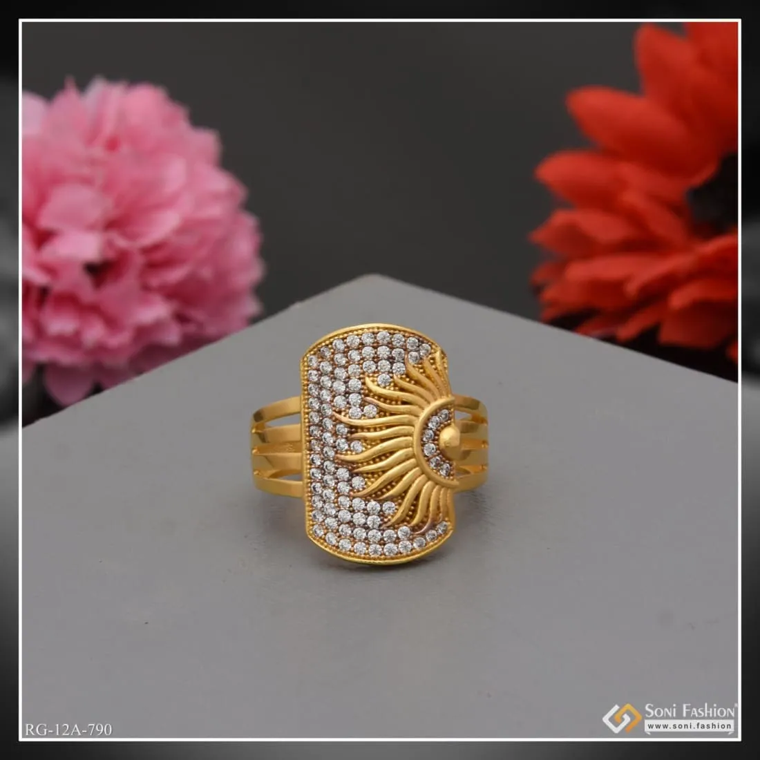 1 Gram Gold Forming Sun with Diamond Sophisticated Design Ring for Men - Style A790