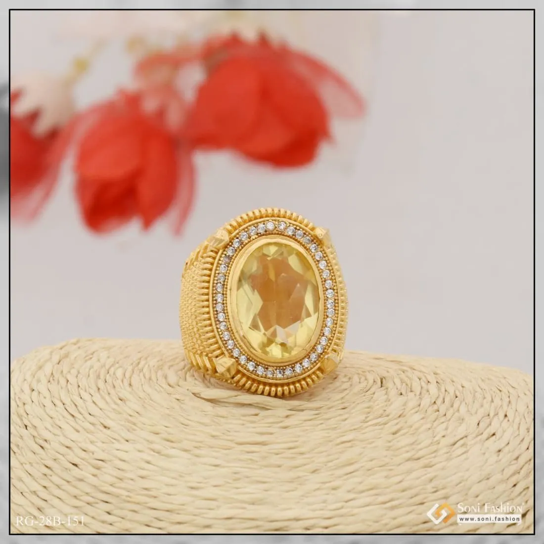 1 Gram Gold Forming Yellow Stone Attention-Getting Design Ring for Men - Style B151