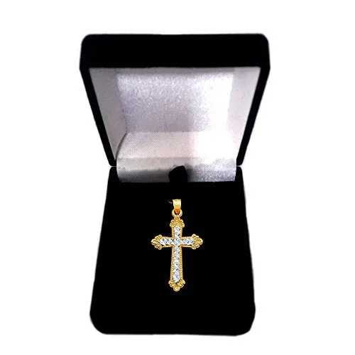 14k 2 Tone Gold Diamond Cut And Milgrain Finish Cross Pendant