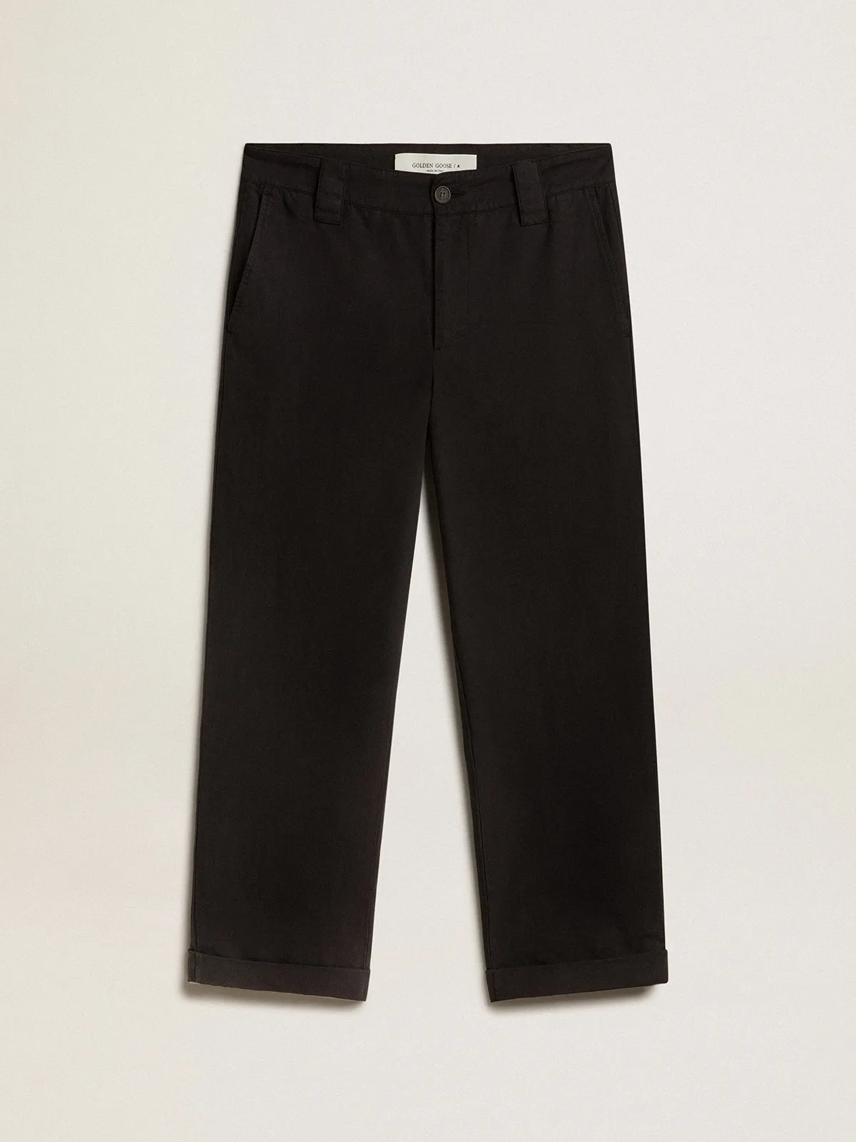 Black cotton gabardine chinos