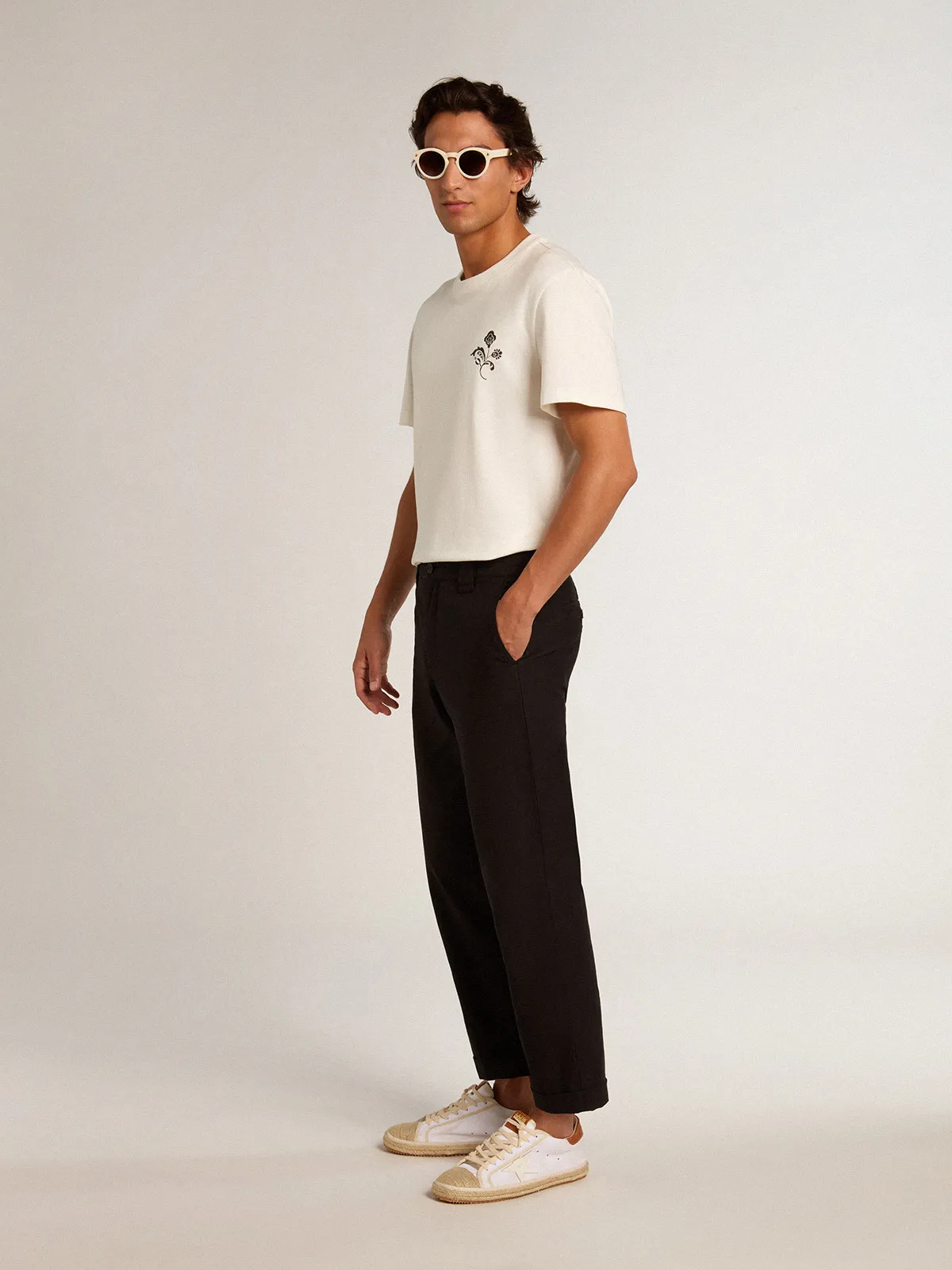 Black cotton gabardine chinos