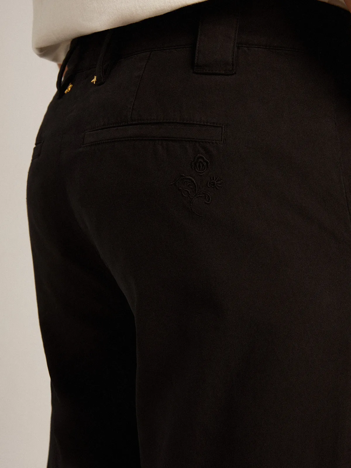 Black cotton gabardine chinos