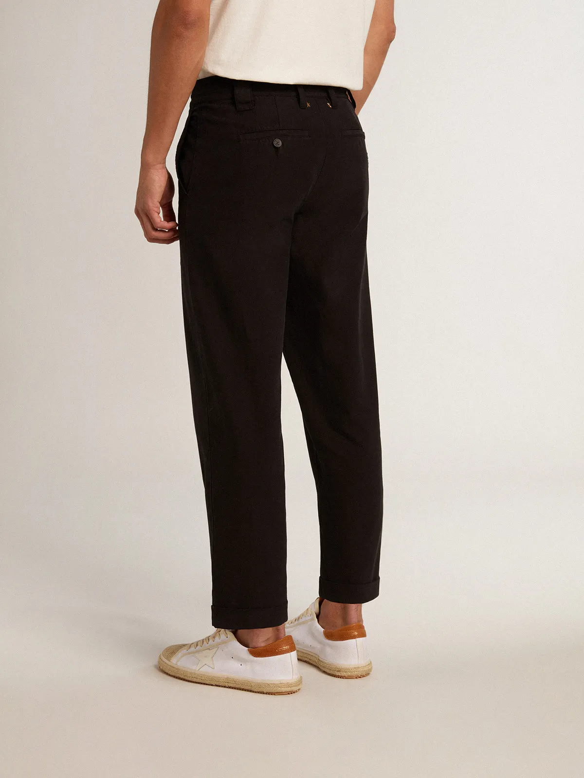 Black cotton gabardine chinos