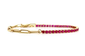 Bracelet 14kt Gold Half Paperclip & Half Rubies Tennis