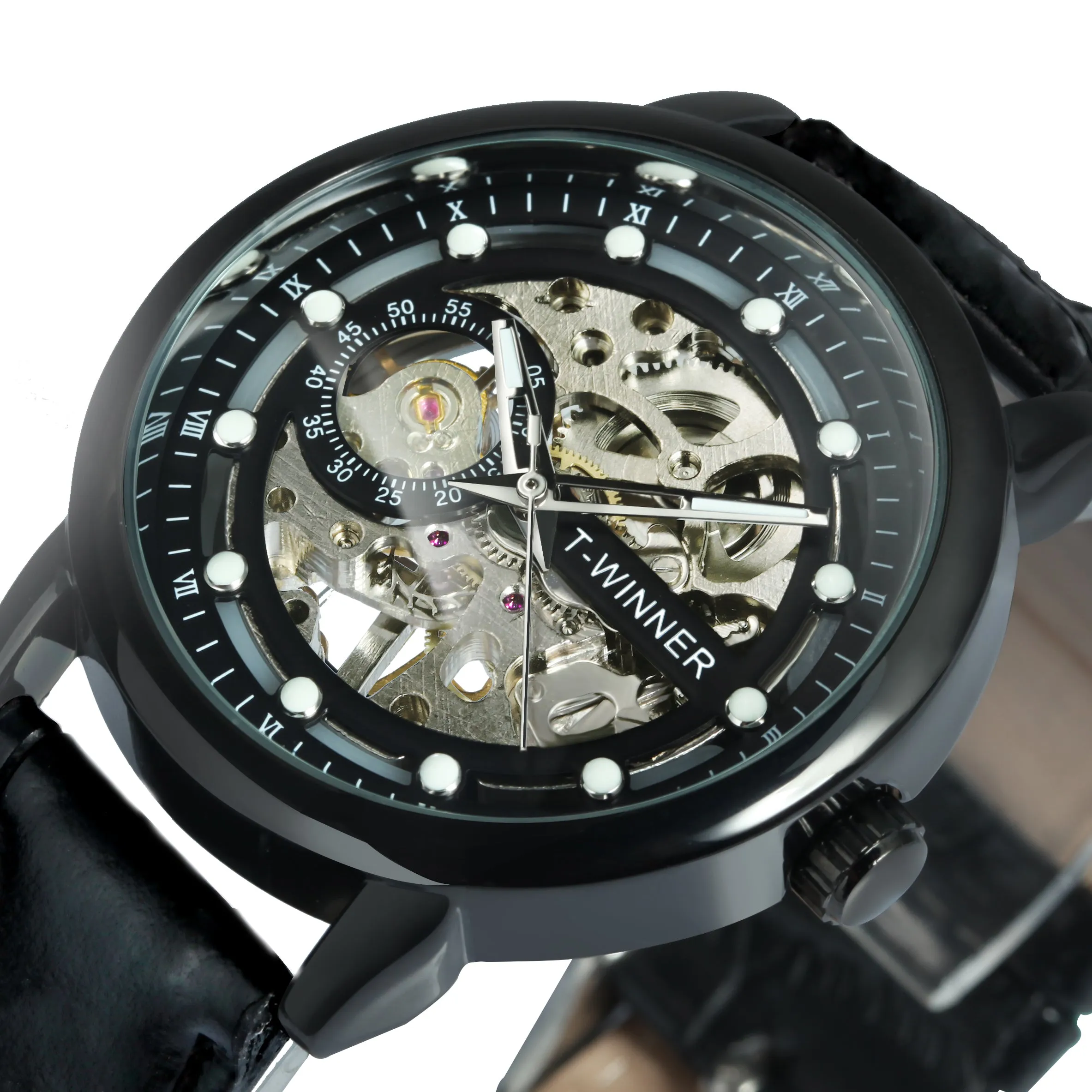 Classic Retro Hand Wind Mechanical Watches for Men Gold Skeleton WINNER Watch W660H