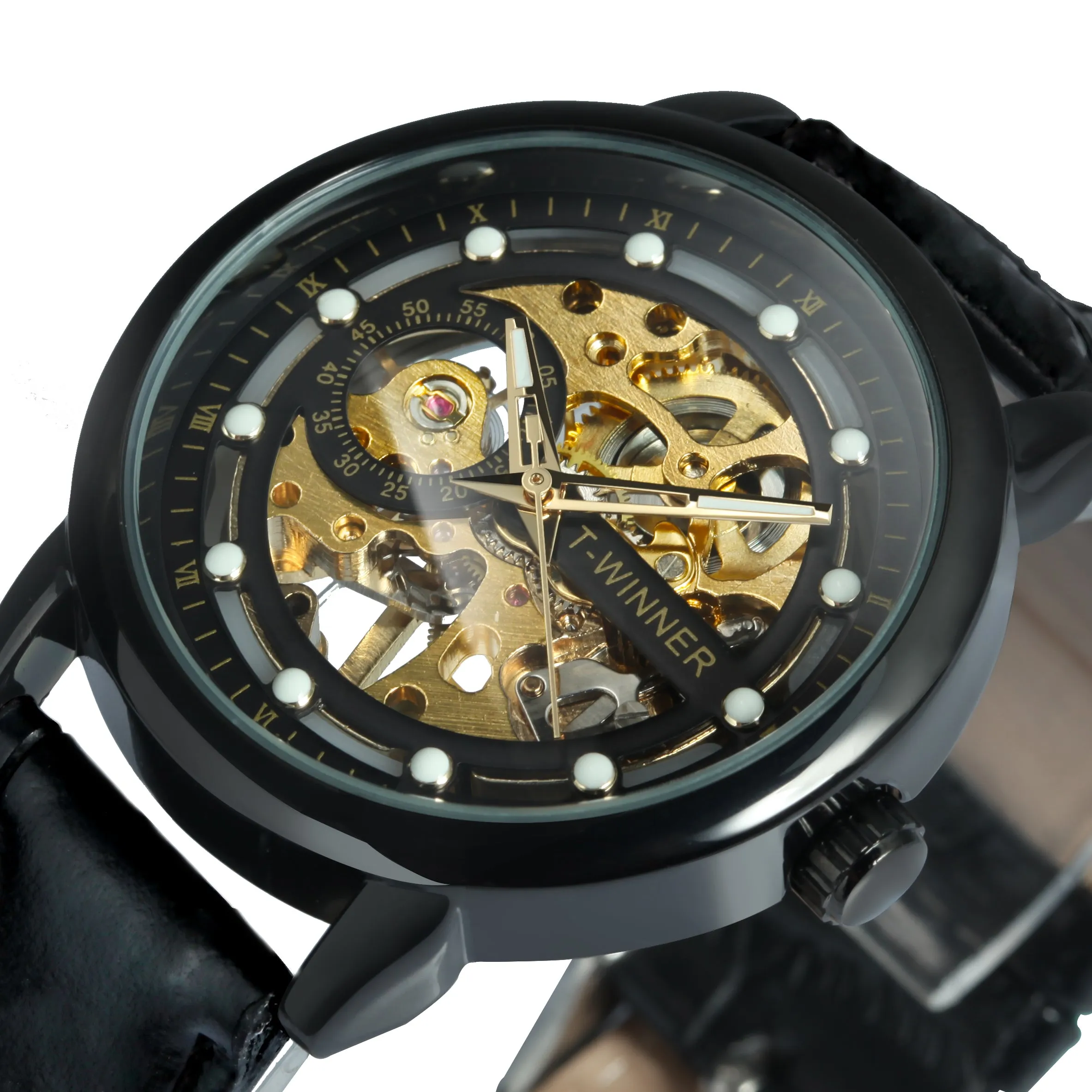 Classic Retro Hand Wind Mechanical Watches for Men Gold Skeleton WINNER Watch W660H