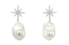 Earrings 14kt Gold Baroque Pearls & Diamonds Star Drop