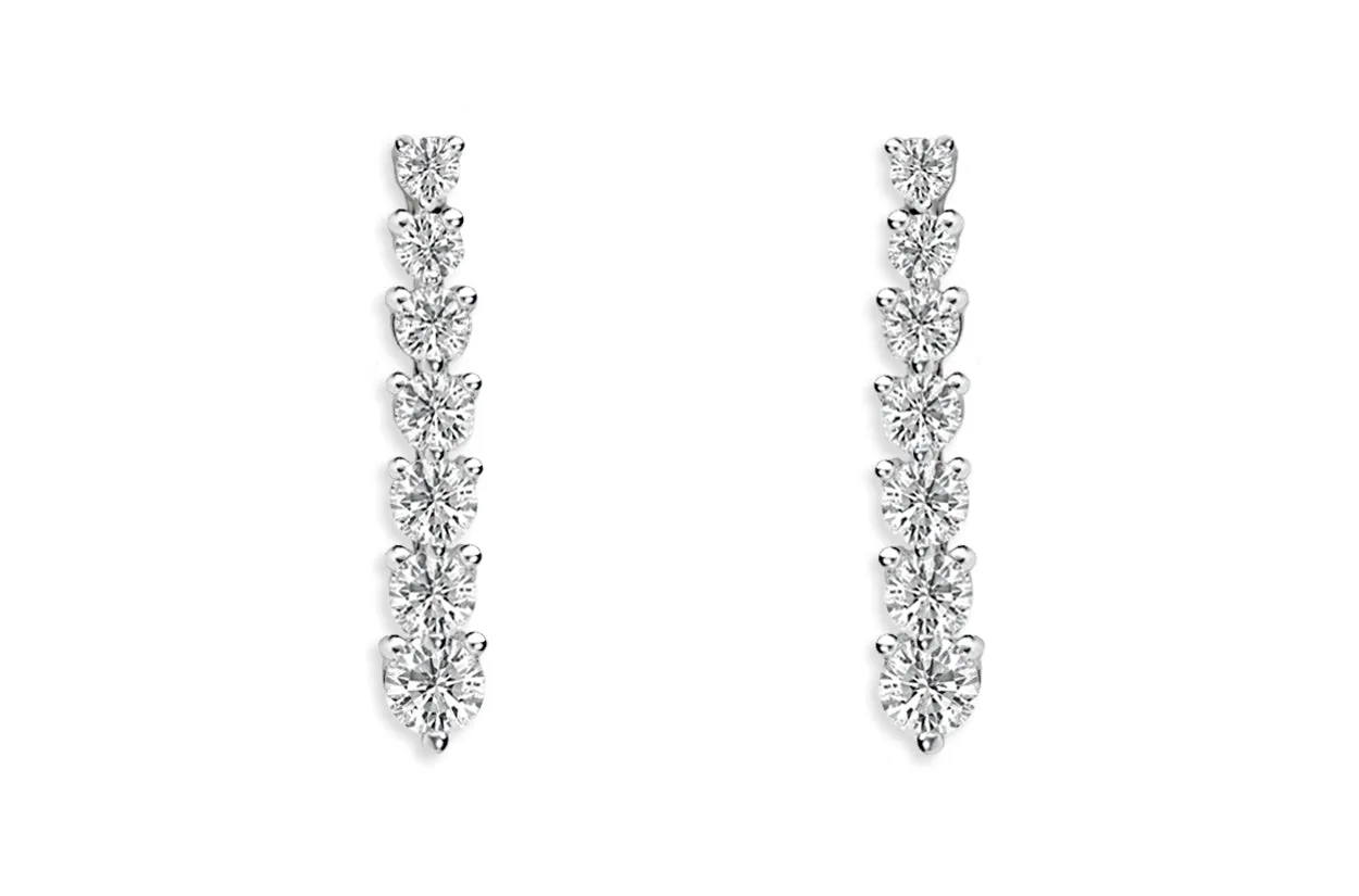 Earrings 18kt Gold 14 Graduated Diamonds Line Drops