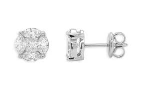 Earrings 18kt Gold Marquise & Princess Cut Diamonds Clusters