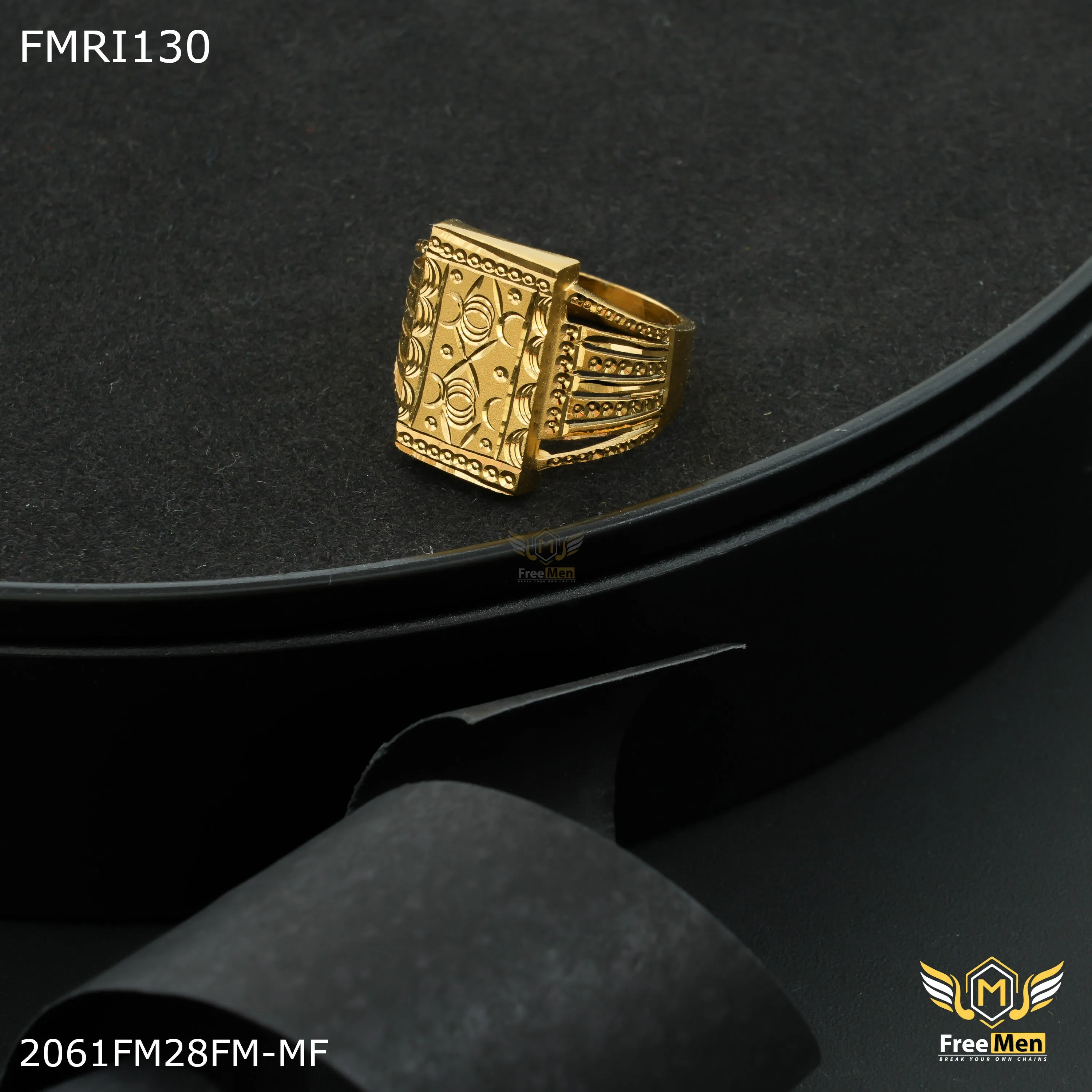 Freeme Rectangle Cross Golden ring design for men - FMRI130