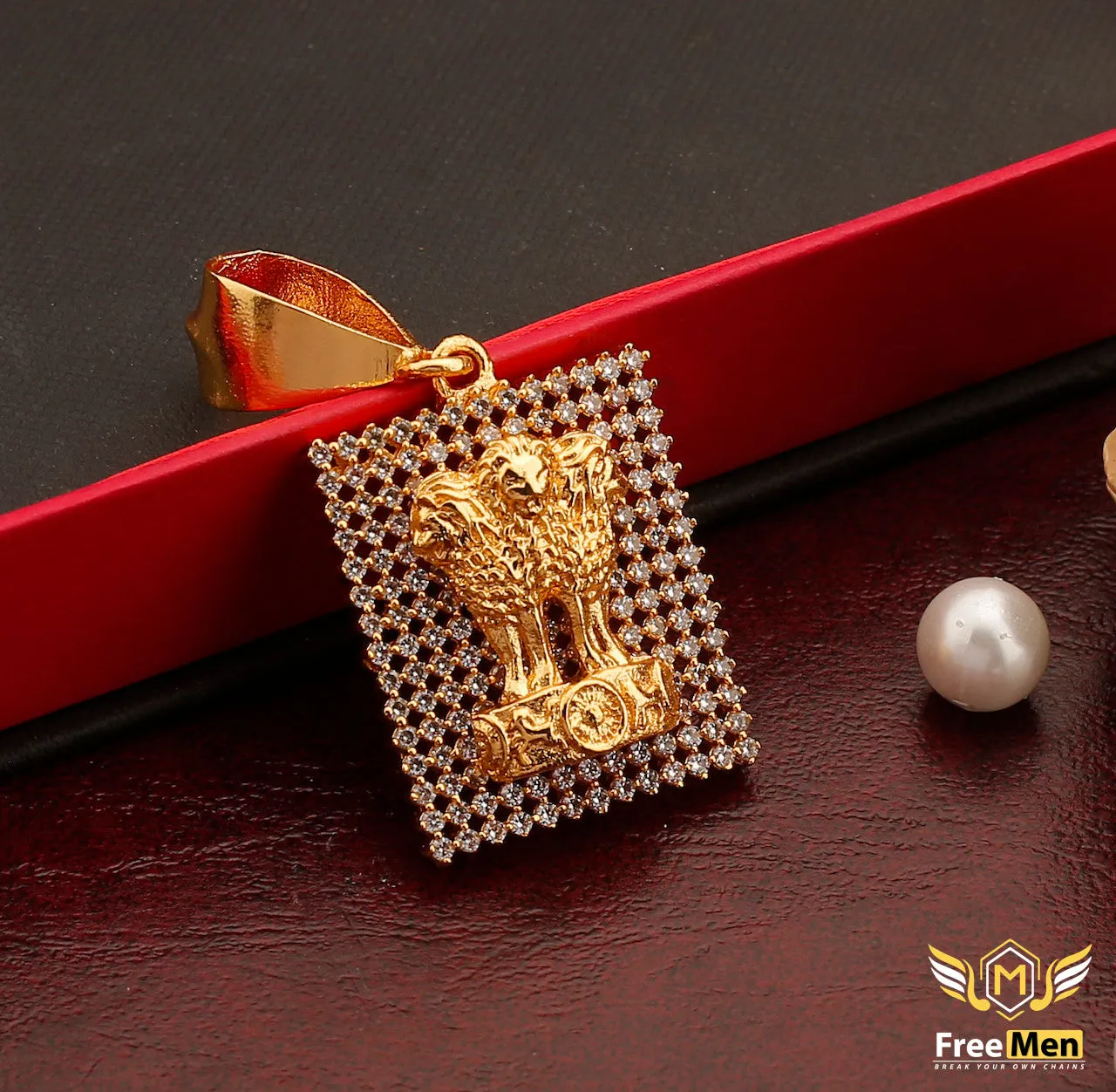 Freemen golden AD Emblem of India Pendant for men FM020