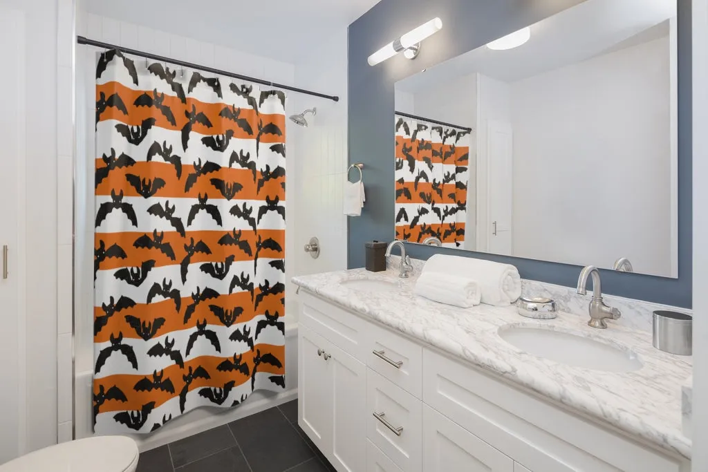 Halloween Stripes & Bats Shower Curtain