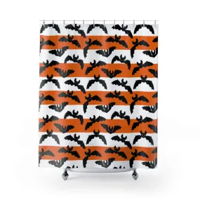 Halloween Stripes & Bats Shower Curtain