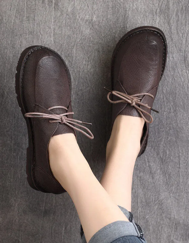 Handmade Soft Leather Lace-up Retro Flat Shoes