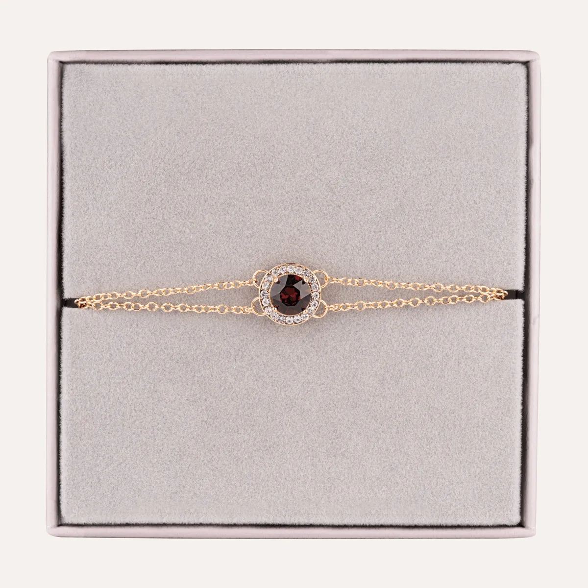 January Garnet-Colour  Birthstone Clasp Bracelet In Gold-Tone