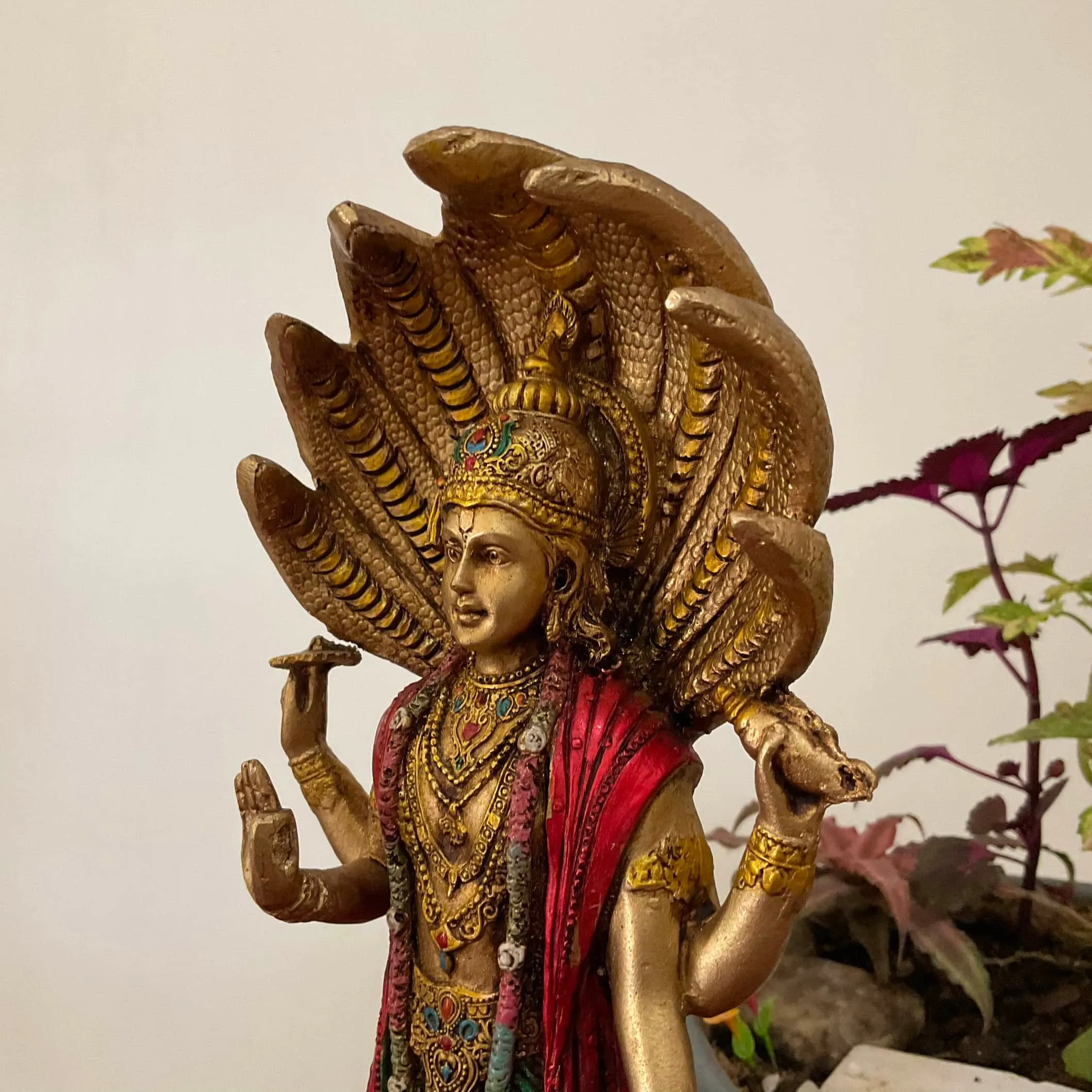 Lord Vishnu And Goddess Lakshmi Idol Cultured Marble Copper Finish - Decorative Home Decor