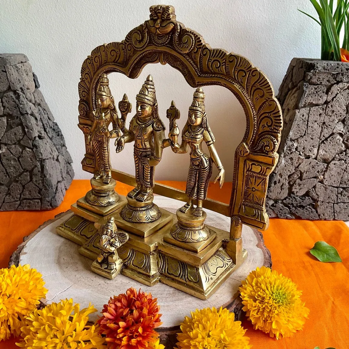 Lord Vishnu With Shridevi And Bhudevi Brass Idol - Decorative Home Decor