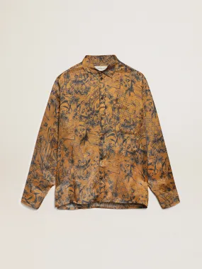 Men's golden brown shirt with notebook print