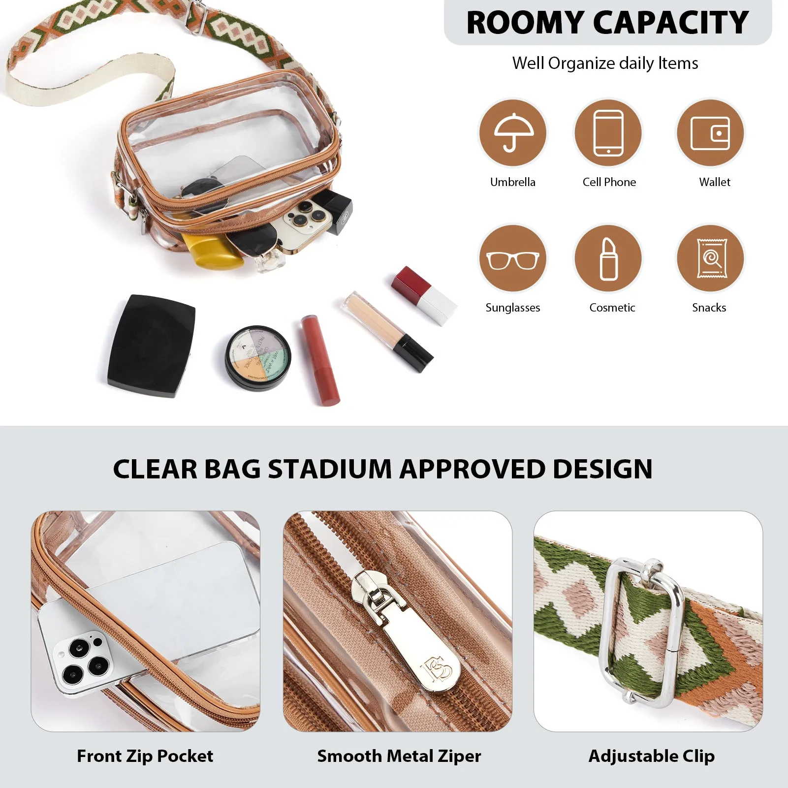 Nola Clear Stadium-Approved Crossbody Bags for Women