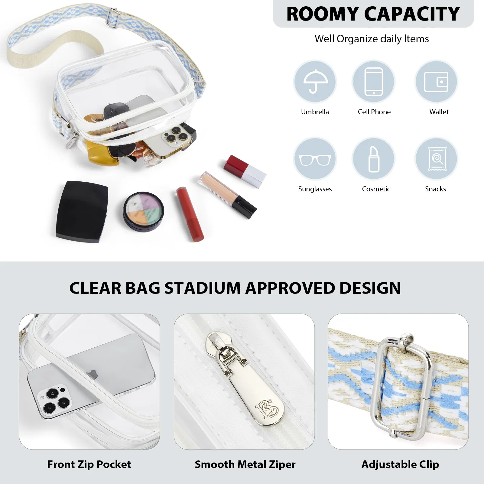 Nola Clear Stadium-Approved Crossbody Bags for Women