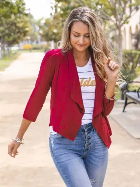 Red Soft 3/4 Sleeve Rae Blazer