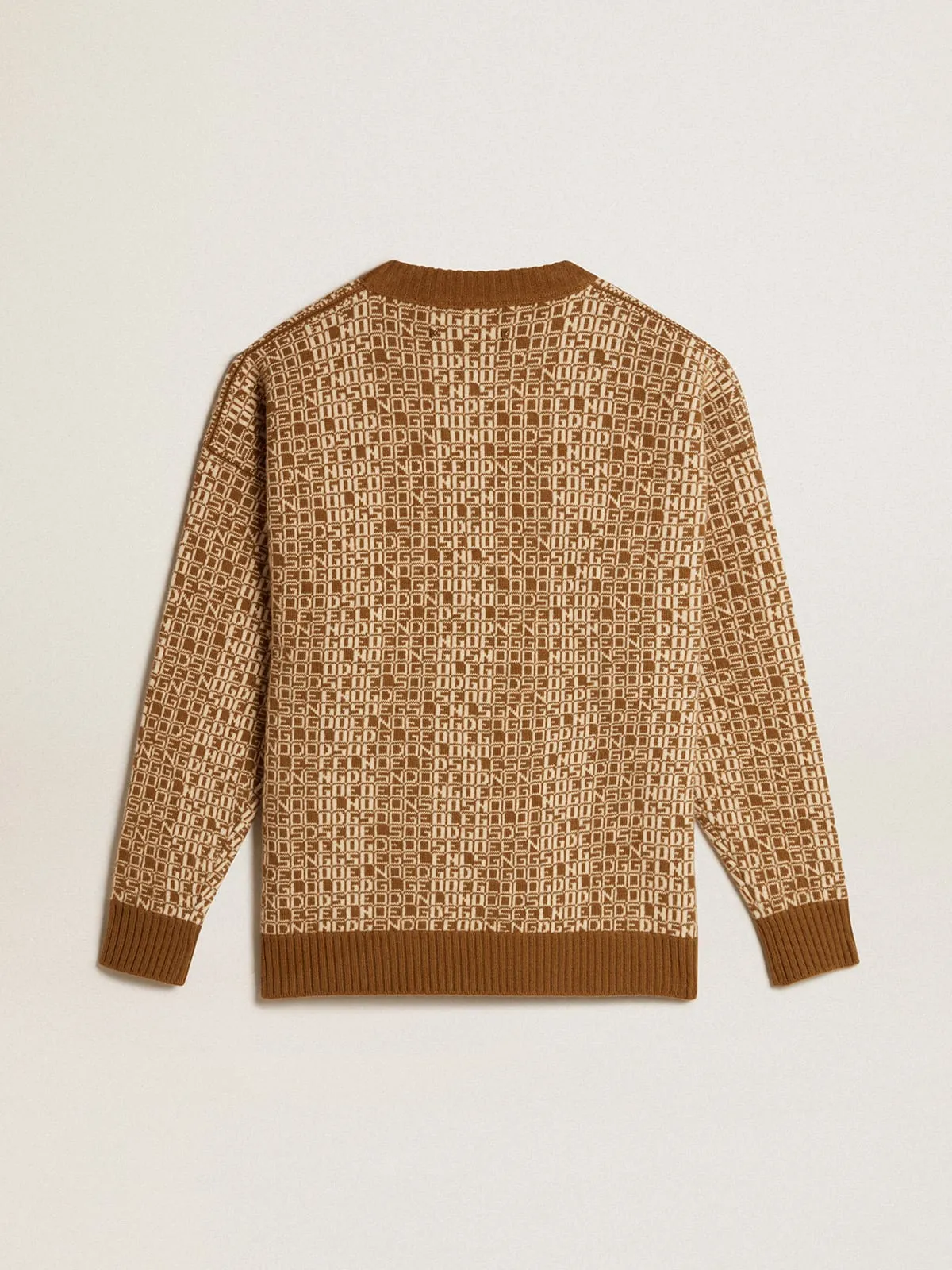 Round-neck sweater with olive-green jacquard lettering motif