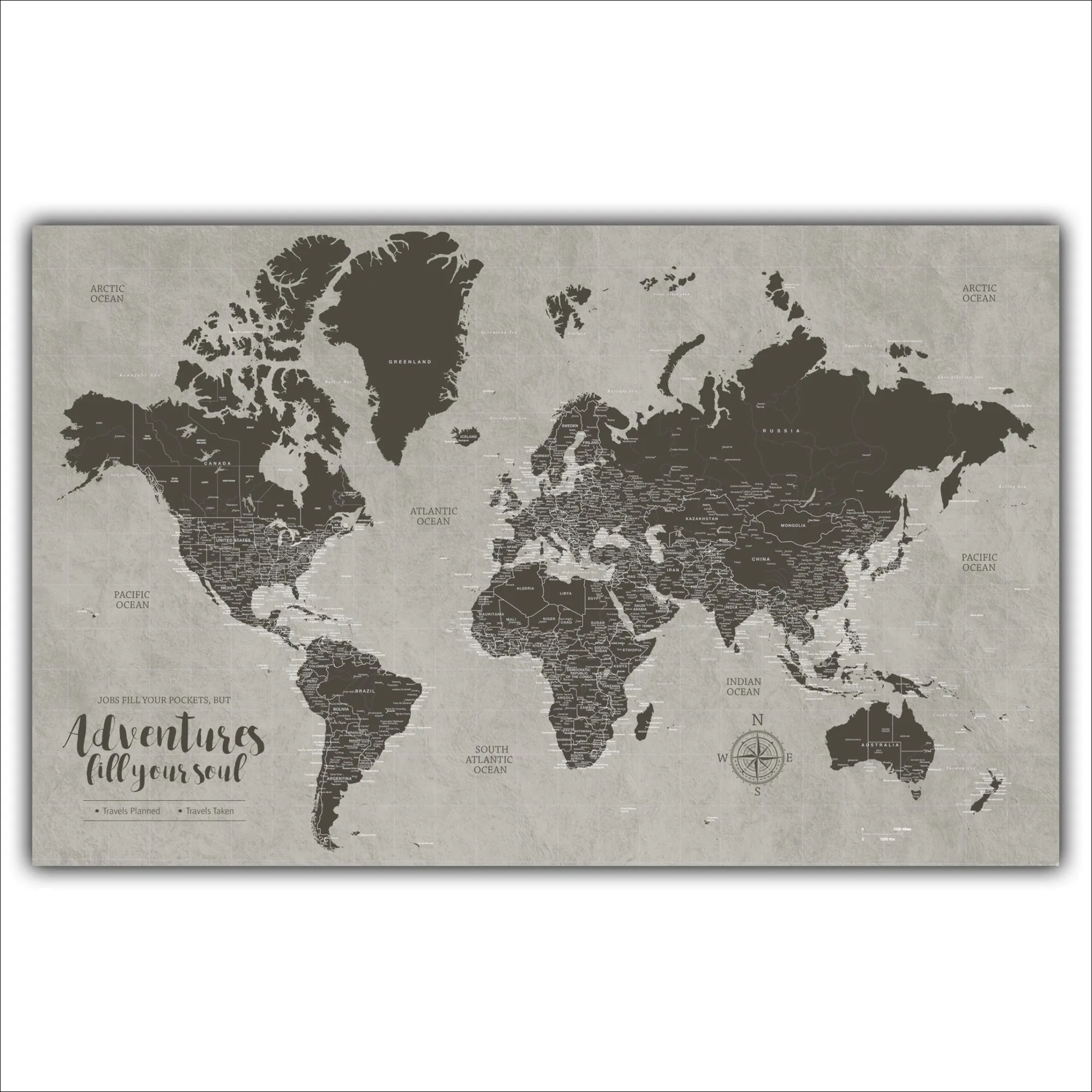 Taupe Textured Push Pin Map - Single Panel